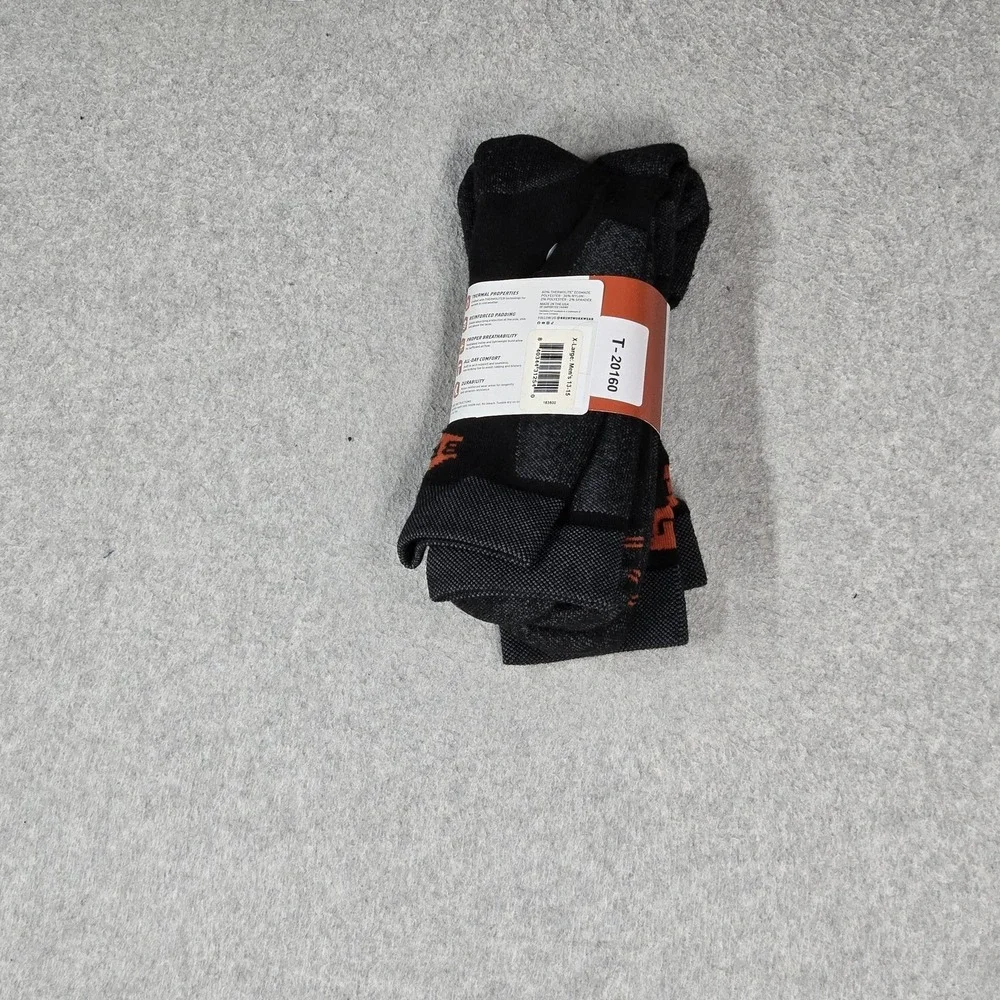 BRUNT Men Socks XL Black Crew 13-15 Warming Sock 2 pack Reinforced Padding NWT